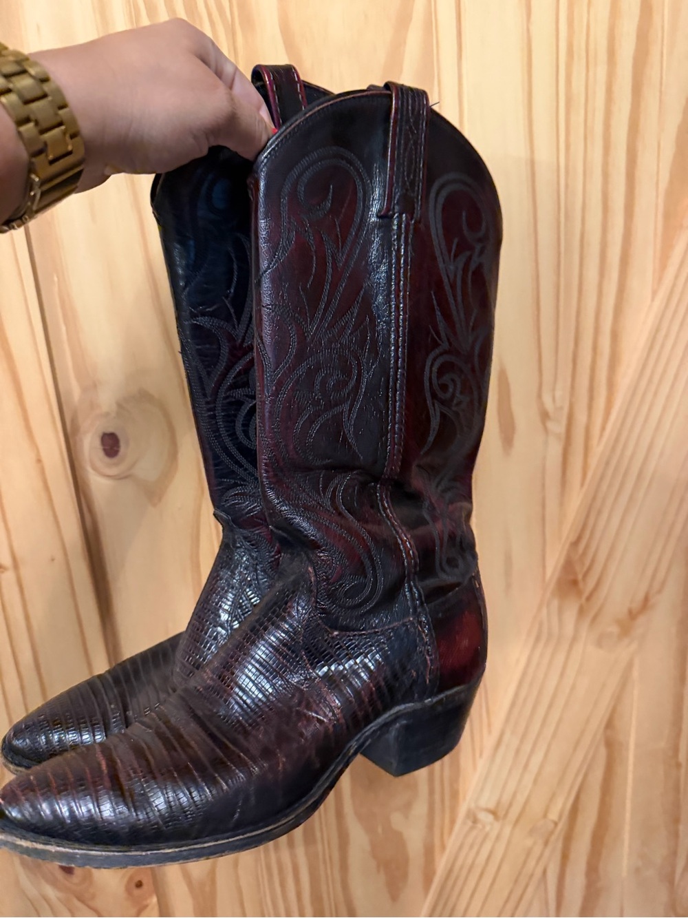 Dan Post Two-Tone Black and Burgundy Western Heeled Boots